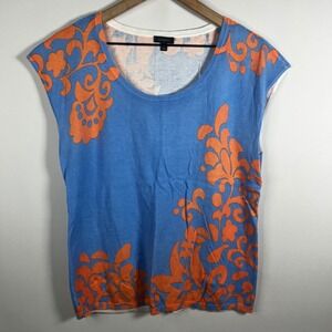 Talbots Sweater Women Large Leaf Print Scoop Neck Sleeveless Knit Shell Top